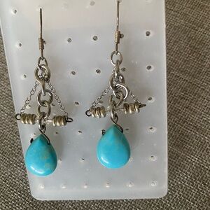Silver and turquoise colored dangling earring.  NWOT.